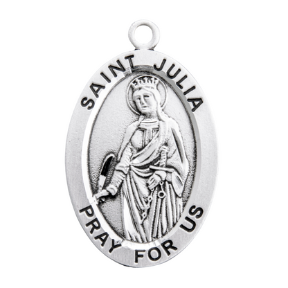 Saint Julia Oval Sterling Silver Medal Pendant — 24" Chain, Gift Box Included