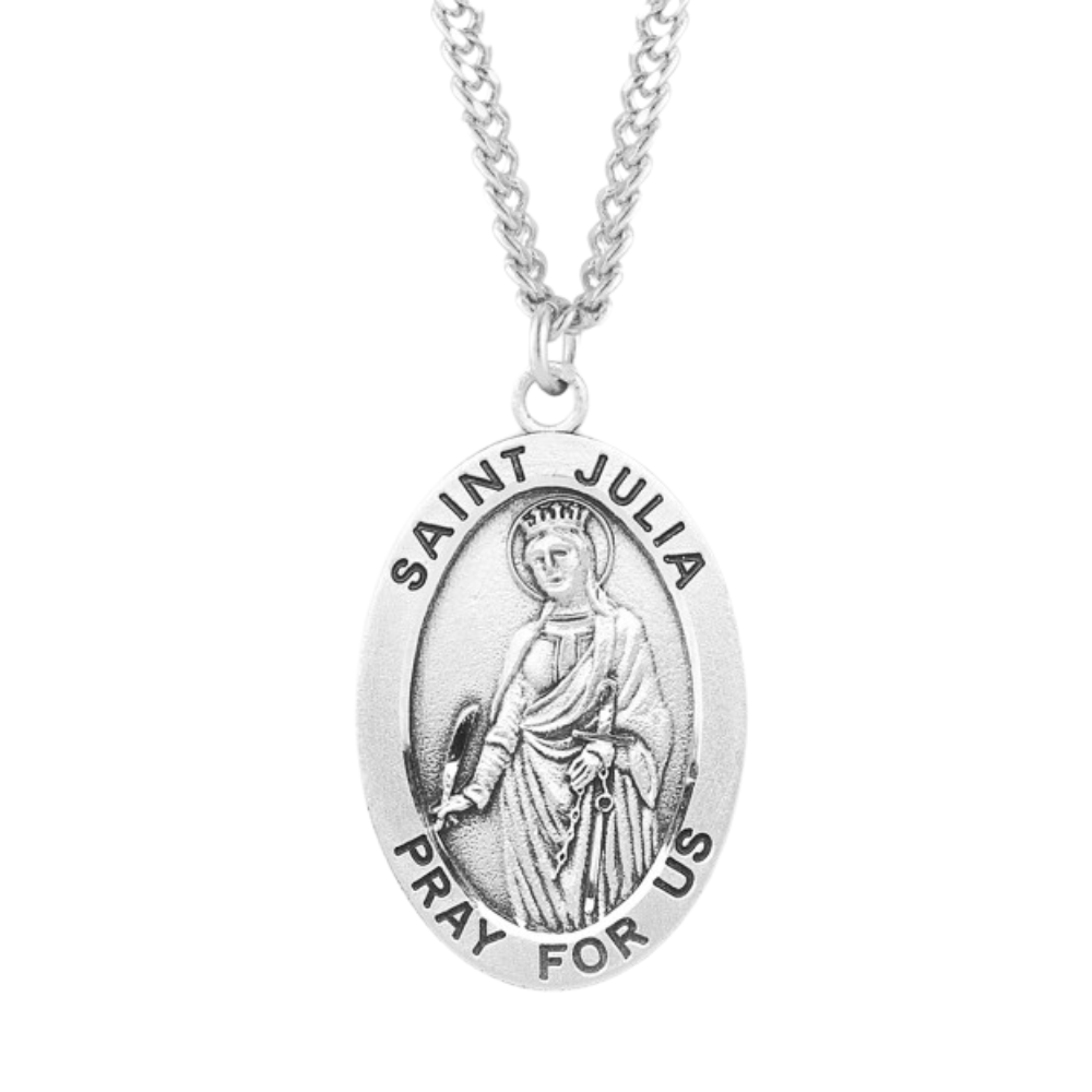 Patron Saint Julia Oval Sterling Silver Medal, Catholic Gift, Made in USA