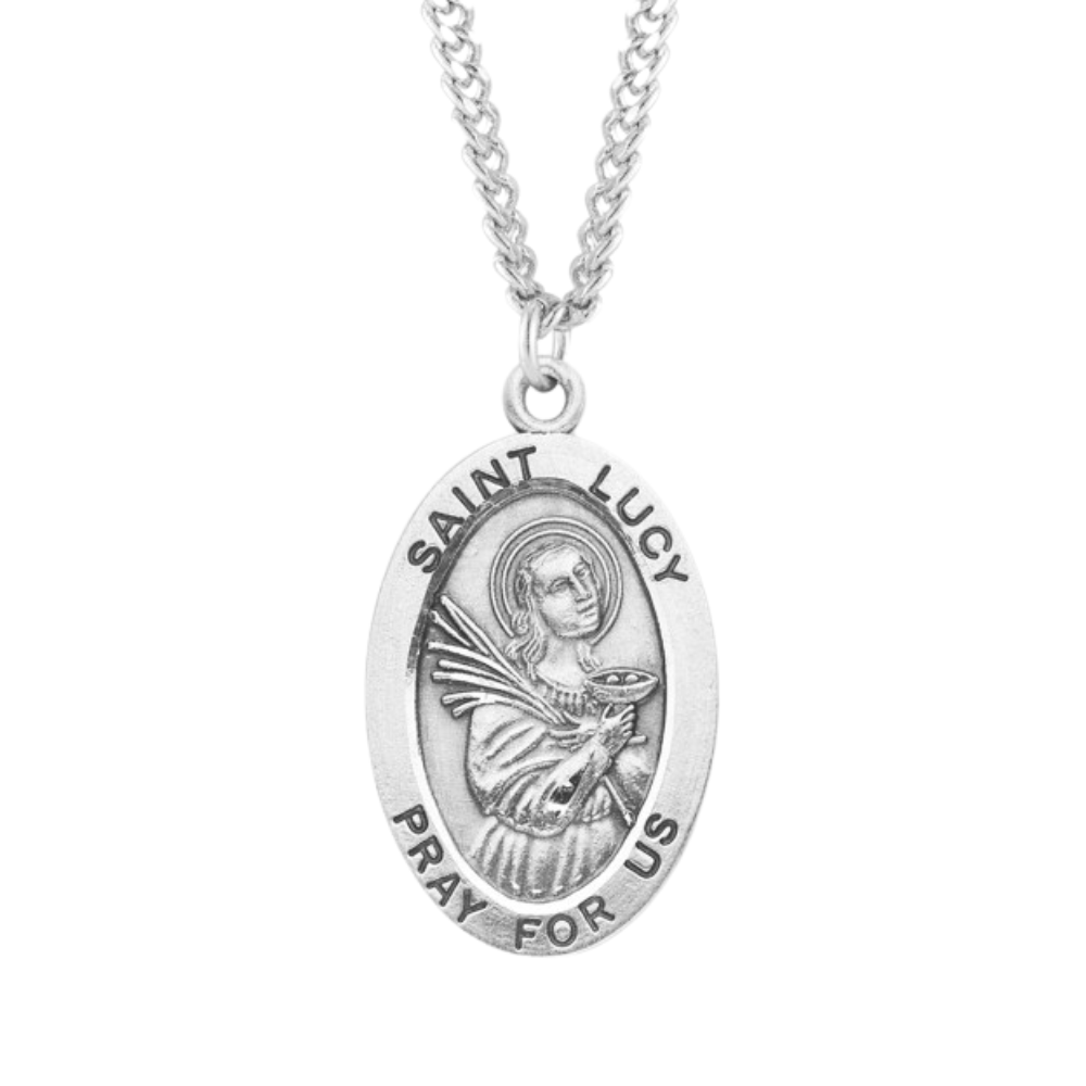 Patron Saint Lucy Oval Sterling Silver Medal, Catholic Gift, Made in USA