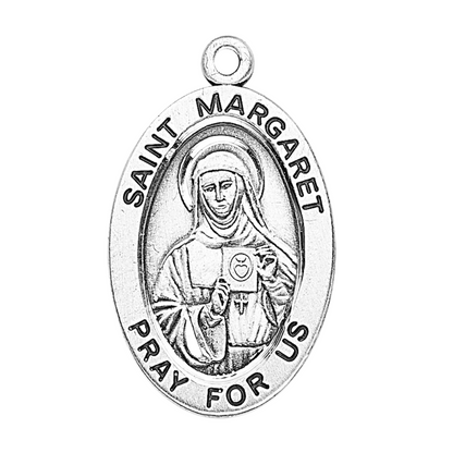Saint Margaret Sterling Silver Oval Medal Pendant — 24" Chain, Gift Box