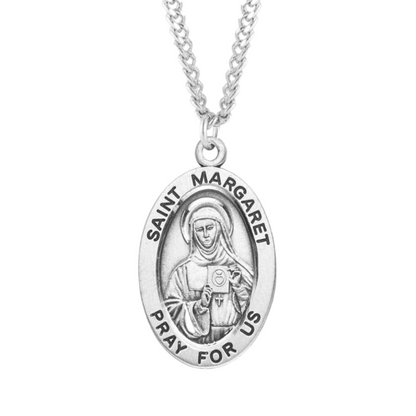 Patron Saint Margaret Oval Sterling Silver Medal, Catholic Gift, Made in USA
