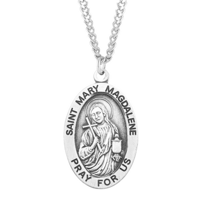 Patron Saint Mary Magdalene Oval Sterling Silver Medal, Catholic Gift, Made in USA