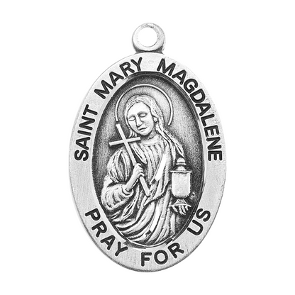 Saint Mary Magdalene Sterling Silver Oval Medal Pendant — 24" Chain, Gift Box