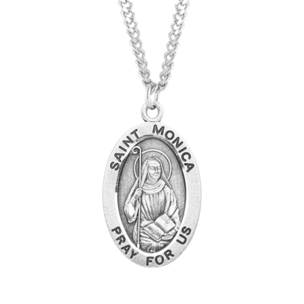 Patron Saint Monica Oval Sterling Silver Medal, Catholic Gift, Made in USA