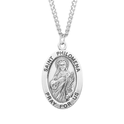Patron Saint Philomena Oval Sterling Silver Medal, Catholic Gift, Made in USA
