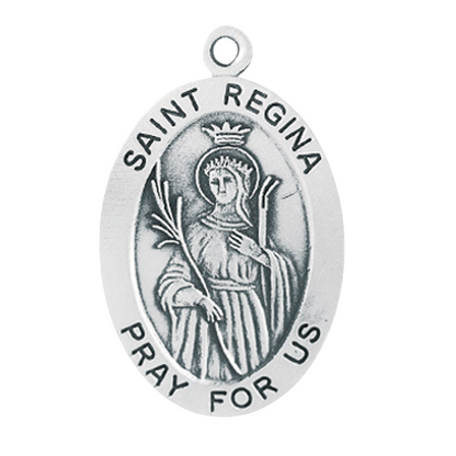 Saint Regina Sterling Silver Oval Medal Necklace — 24" Chain, Gift Box Included