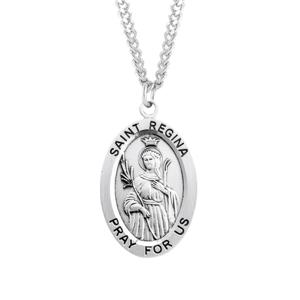 Patron Saint Regina Oval Sterling Silver Medal, Catholic Gift, Made in USA