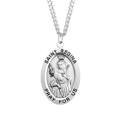 Patron Saint Regina Oval Sterling Silver Medal, Catholic Gift, Made in USA