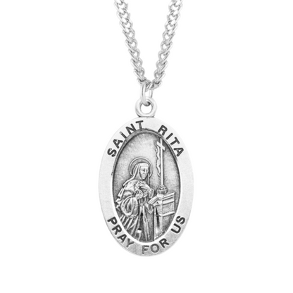 Patron Saint Rita Oval Sterling Silver Medal, Catholic Gift, Made in USA