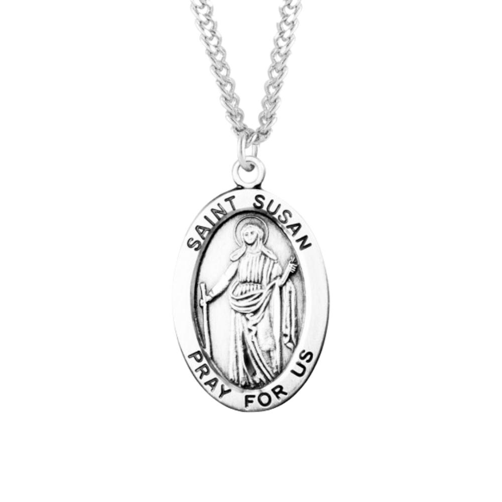 Patron Saint Susan Oval Sterling Silver Medal, Catholic Gift, Made in USA