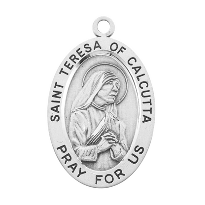 Saint Sophia Sterling Silver Oval Medal Necklace — 24 Inch Chain, Made in USA