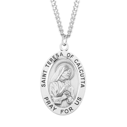 Patron Saint Teresa of Calcutta Oval Sterling Silver Medal, Catholic Gift, Made in USA