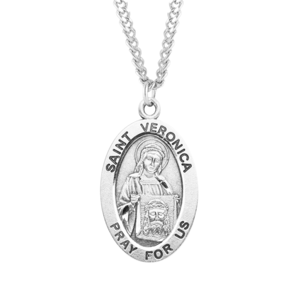 Patron Saint Veronica Oval Sterling Silver Medal, Catholic Gift, Made in USA