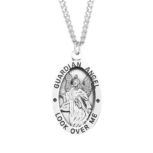 Guardian Angel Oval Sterling Silver Medal, Catholic Gift, Made in USA