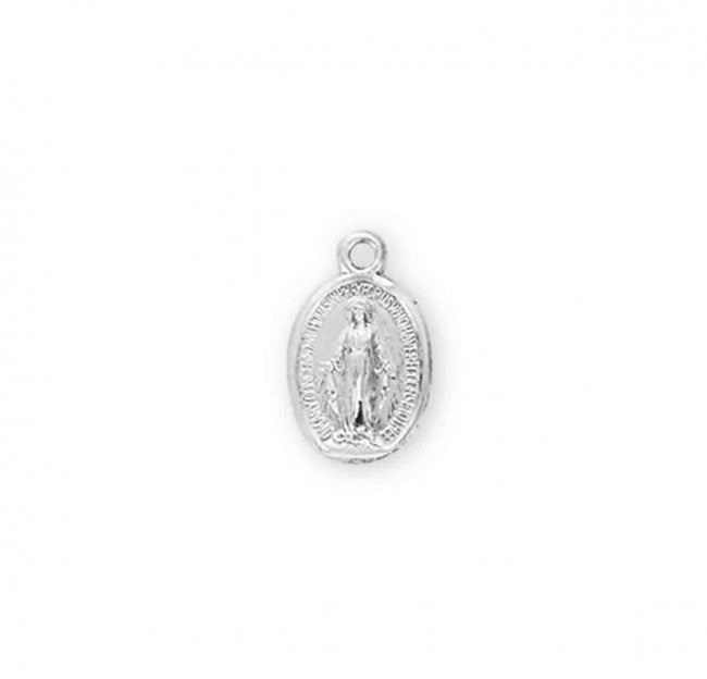 Miraculous Medal Sterling Silver Oval Pendant — 18" Chain, Gift Box Included