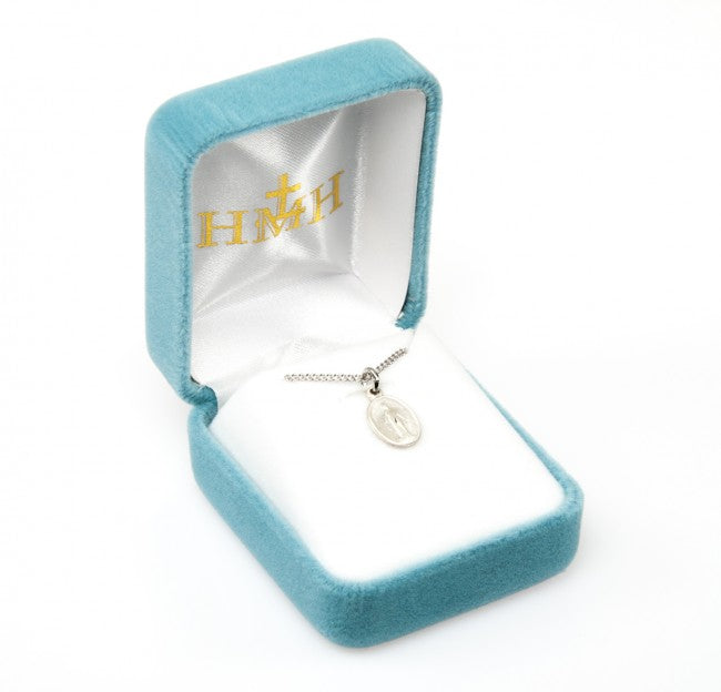 Miraculous Medal Sterling Silver Oval Pendant — 18" Chain, Gift Box Included
