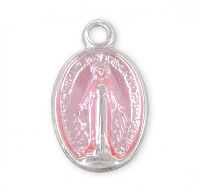 Miraculous Medal Sterling Silver Pink CZ Heart Pendant — 18" Chain, Gift Box
