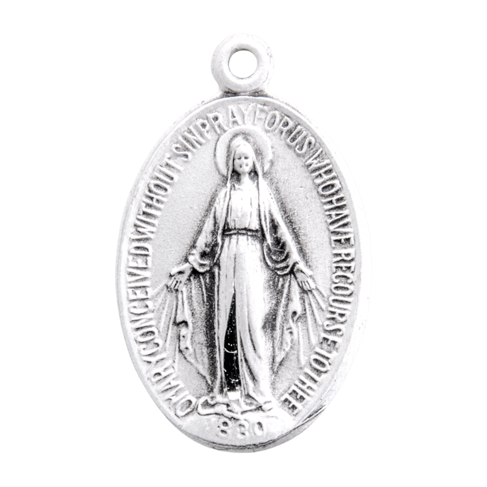 Miraculous Medal Sterling Silver Oval Pendant — 18" Chain, Gift Box Included