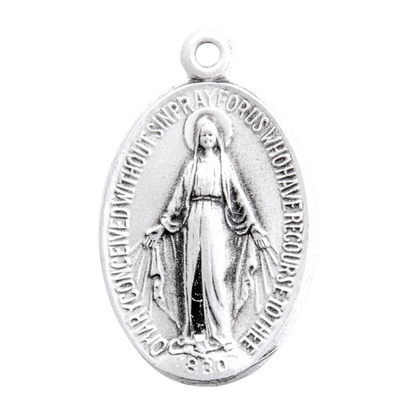 Miraculous Medal Sterling Silver Oval Pendant — 18" Chain, Gift Box Included