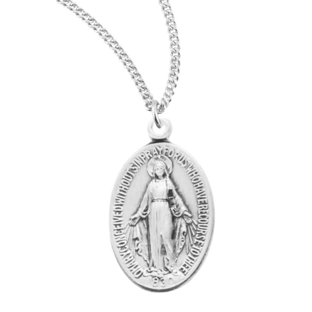 Sterling Silver Oval Miraculous Medal, Catholic Gift, Made in USA