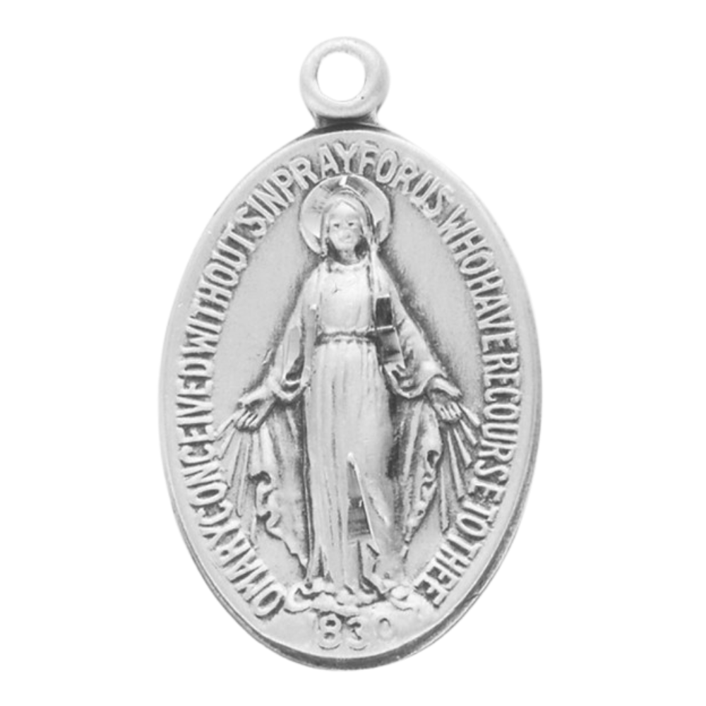 Miraculous Medal Sterling Silver Oval Necklace — 18" Chain, Gift Box Included