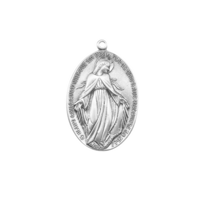 Miraculous Medal Art Deco Sterling Silver Pendant — 27" Chain, Made in USA