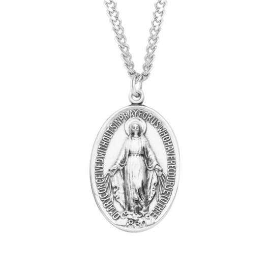 Sterling Silver Oval Miraculous Medal, Catholic Gift, Made in USA