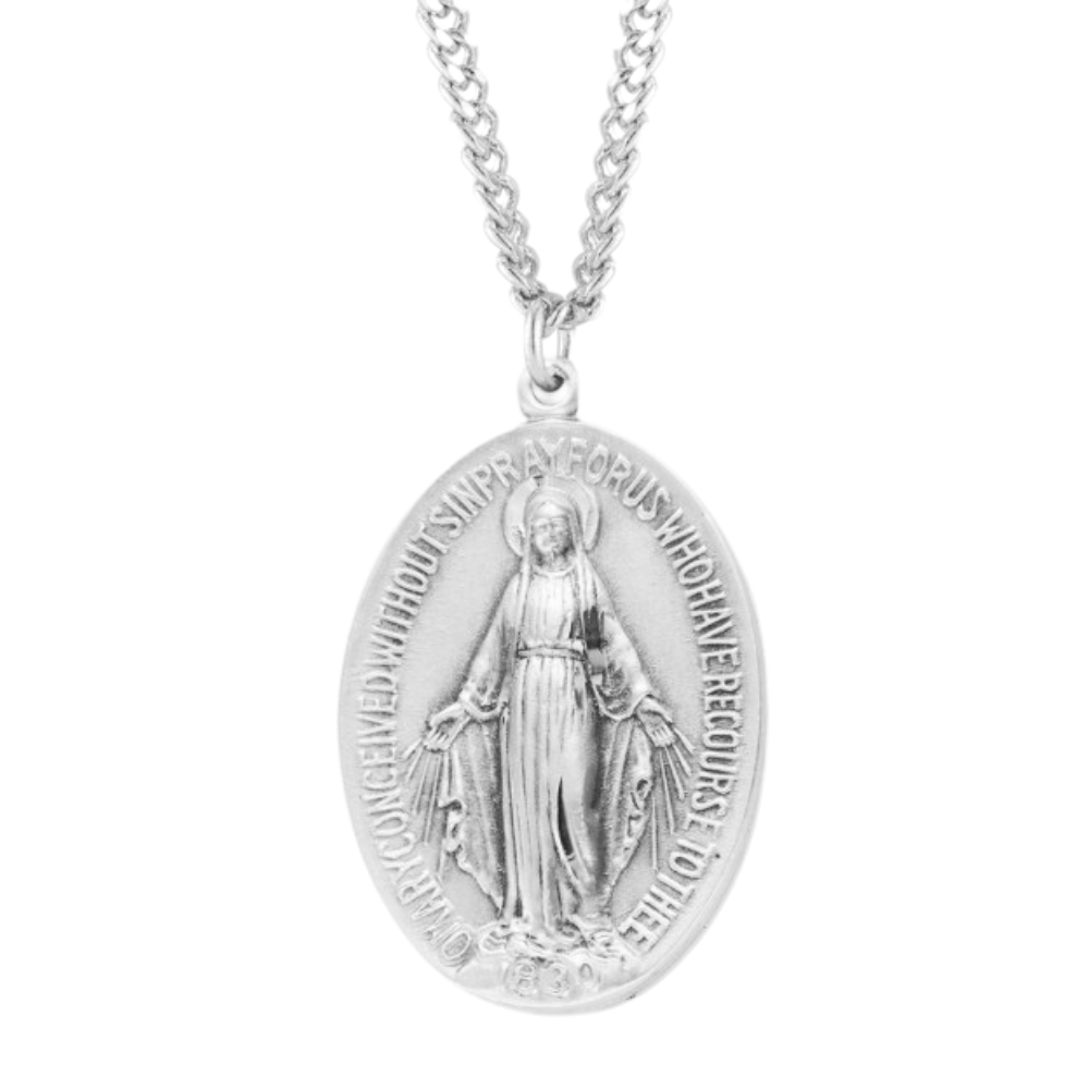 Sterling Silver Oval Miraculous Medal, Catholic Gift, Made in USA