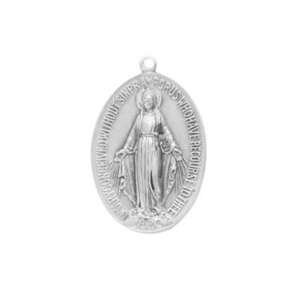 Miraculous Medal Sterling Silver Oval Pendant — 27" Chain, Gift Box Included