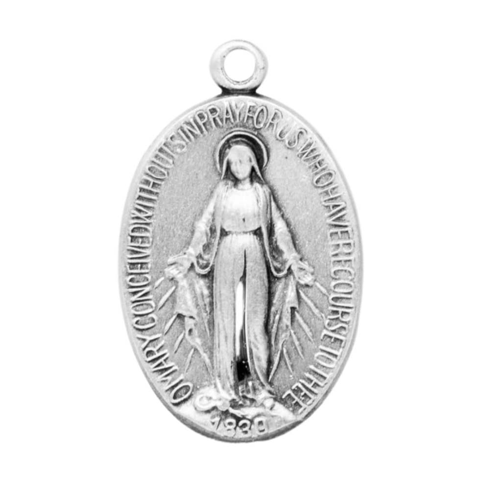 Miraculous Medal Sterling Silver Oval Pendant — 18" Chain, Gift Box Included