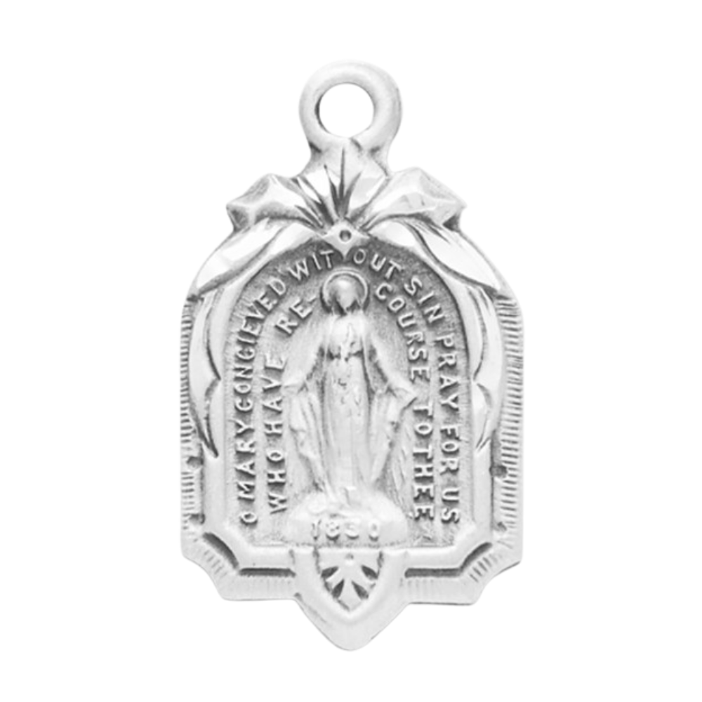 Miraculous Medal Sterling Silver Pendant Necklace - 18 Inch Chain, Made in USA