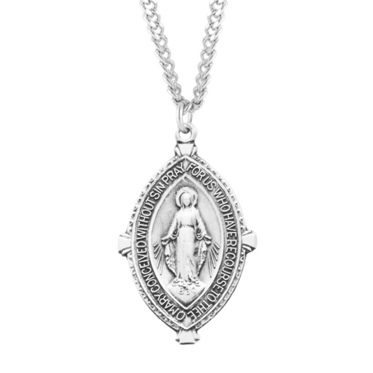 Sterling Silver Double Pointed Oval Miraculous Medal, Catholic Gift, Made in USA