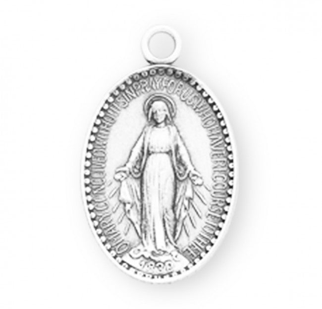 Miraculous Medal Sterling Silver Oval Pendant — 18" Chain, Made in USA, Gift Box