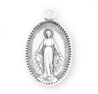 Miraculous Medal Sterling Silver Oval Pendant — 18" Chain, Made in USA, Gift Box