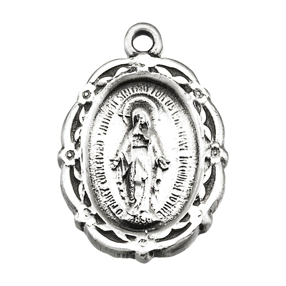 Miraculous Medal Sterling Silver Oval Pendant — 18" Chain, Gift Box Included