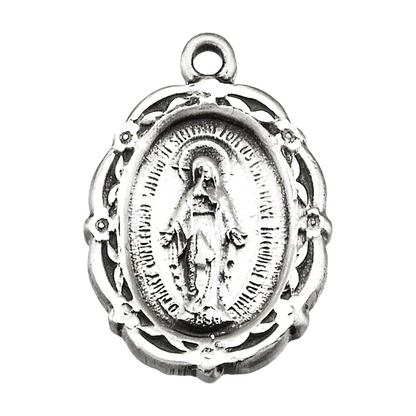 Miraculous Medal Sterling Silver Oval Pendant — 18" Chain, Gift Box Included