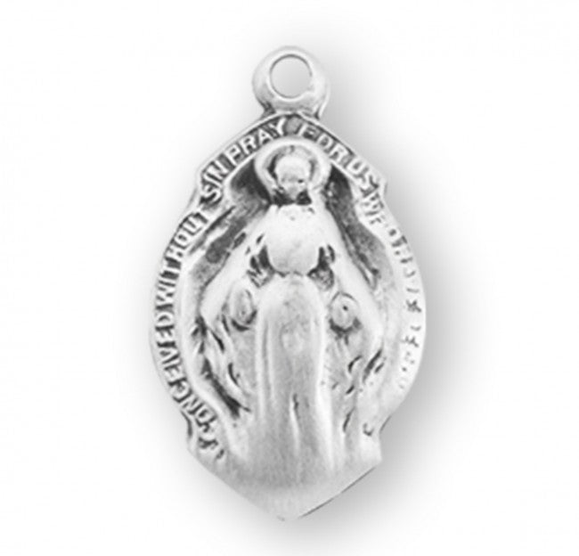Miraculous Medal Sterling Silver Baby Oval Pendant — 18" Chain, Gift Box