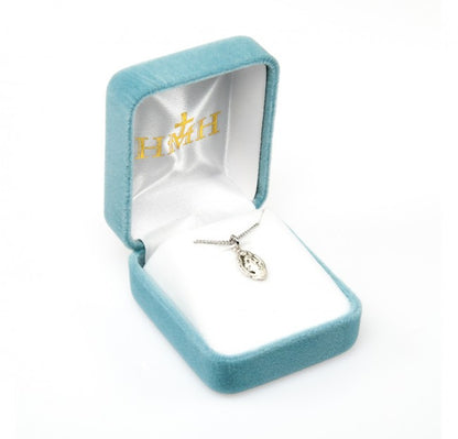 Miraculous Medal Sterling Silver Baby Oval Pendant — 18" Chain, Gift Box