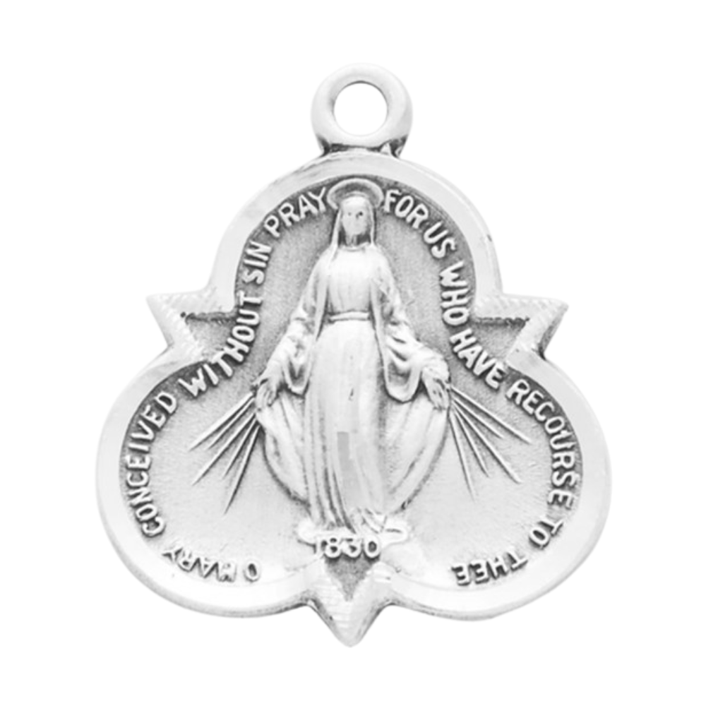 Miraculous Medal Sterling Silver Pendant Necklace - 18 Inch Chain, Made in USA
