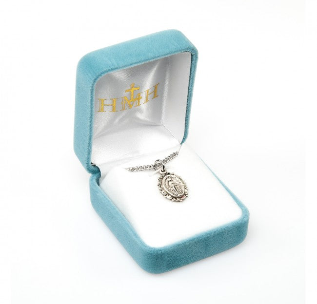 Miraculous Medal Sterling Silver Oval Pendant — 18" Chain, Gift Box Included