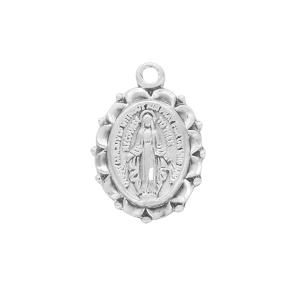 Miraculous Medal Sterling Silver Oval Pendant — 18" Chain, Gift Box Included