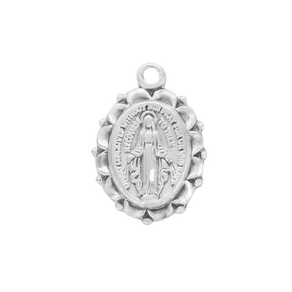 Miraculous Medal Sterling Silver Oval Pendant — 18" Chain, Gift Box Included