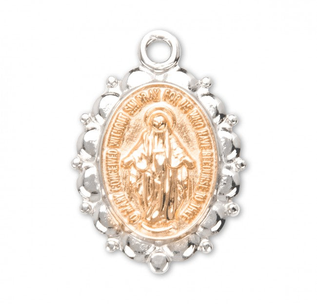 Miraculous Medal Sterling Silver Oval Pendant Necklace — 18" Chain, Gift Box