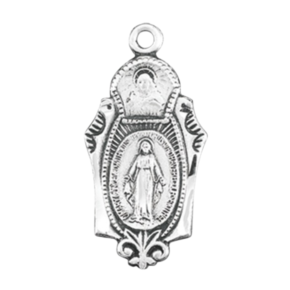 Miraculous Medal Scapular Sterling Silver Pendant Necklace - 18" Chain, Gift Box
