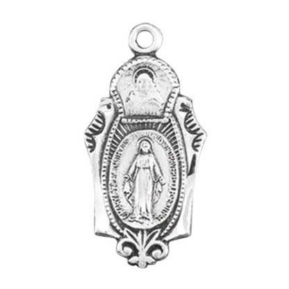 Miraculous Medal Scapular Sterling Silver Pendant Necklace - 18" Chain, Gift Box