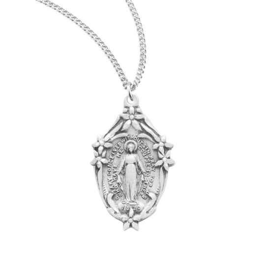 Sterling Silver Ornate Miraculous Medal, Catholic Gift, Made in USA