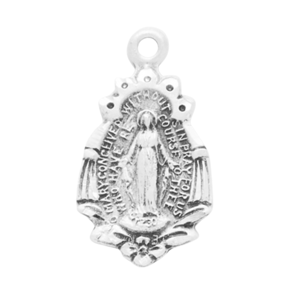 Miraculous Medal Sterling Silver Pendant Necklace - 18 Inch Chain, Made in USA