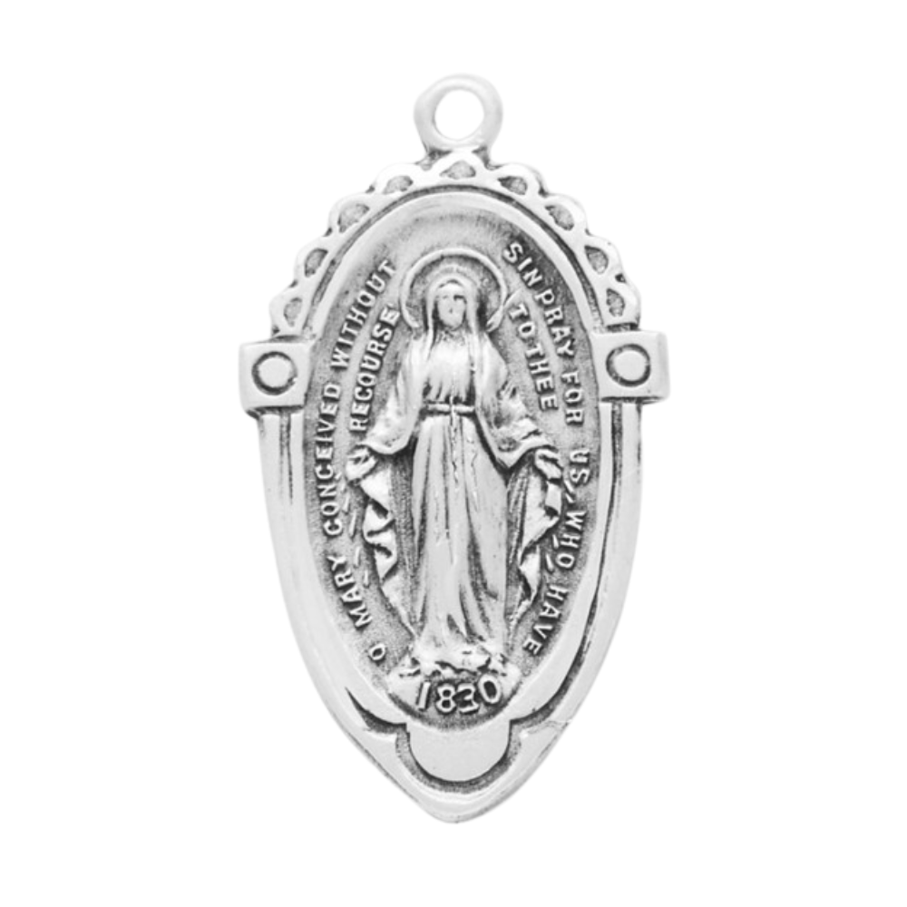 Miraculous Medal Sterling Silver Pendant Necklace - 18 Inch Chain, Made in USA