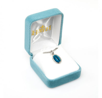 Miraculous Medal Blue Enameled Sterling Silver Pendant — 18" Chain, Gift Box