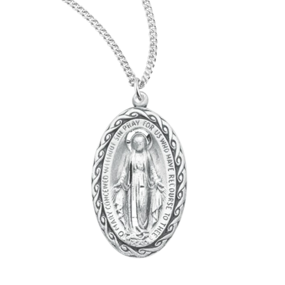 Sterling Silver Oval Miraculous Medal, Catholic Gift, Made in USA